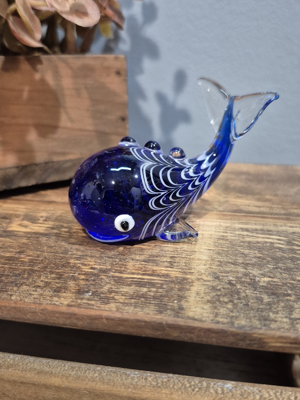 Mini Hand-Blown Art Glass Blue Whale Figurine 2.5" - Excellent Condition